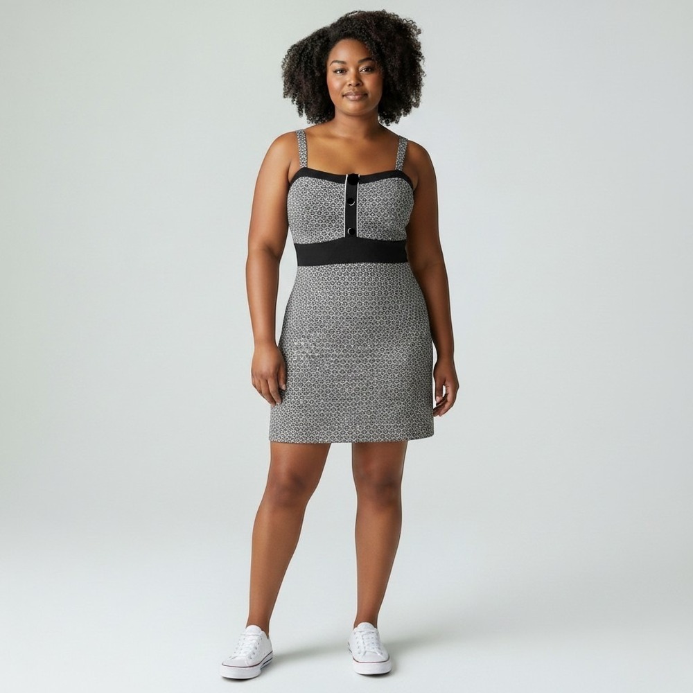 Eyeshadow 3X Black White Print Sleeveless Dress Plus Size Casual Cute